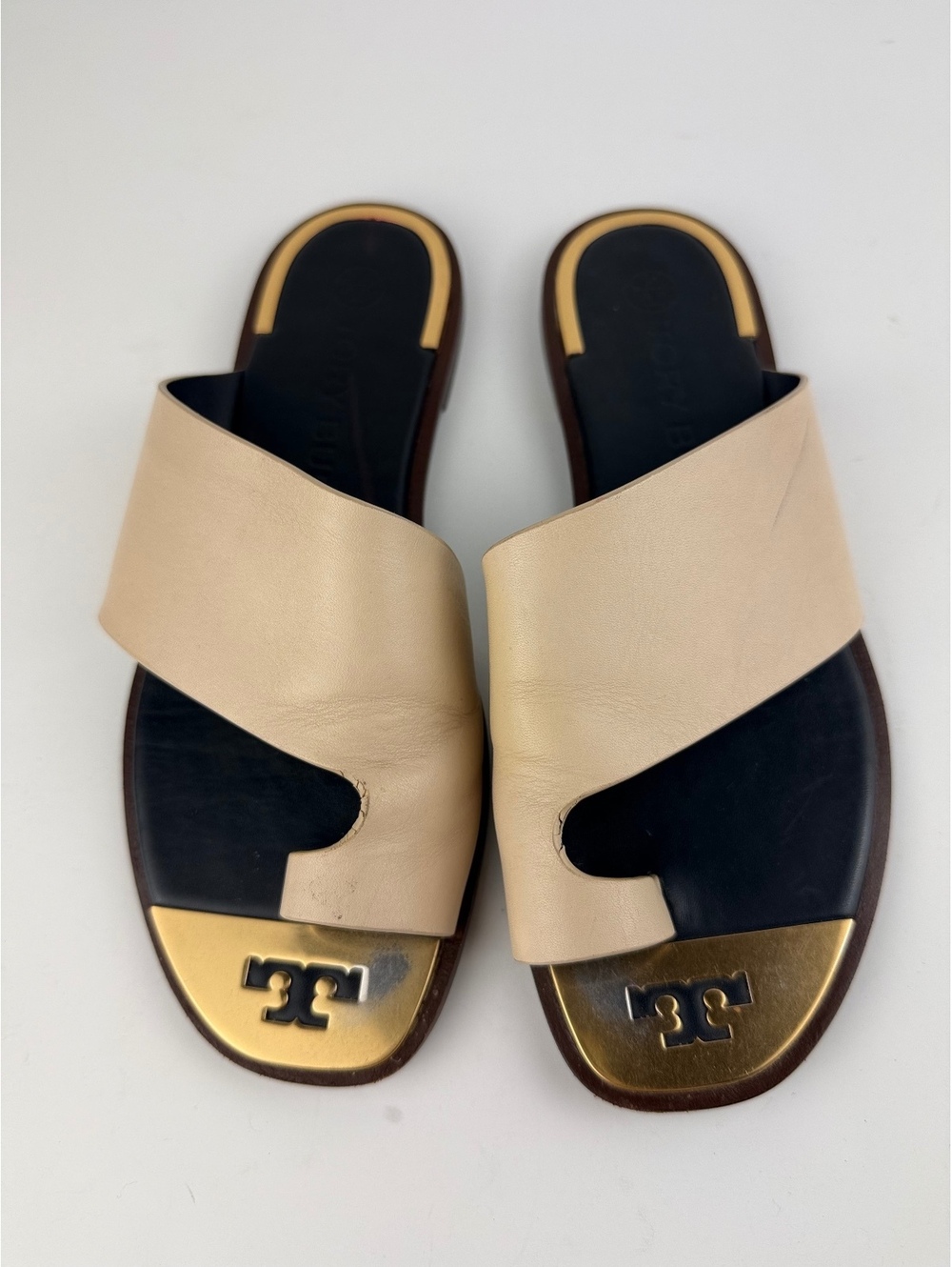 Tory Burch Selby Toe-Ring Leather Slide Sandals Dulce de Leche Size 7.5